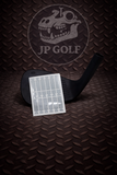 Golf club head cover with a JP Golf logo on a textured brown background
