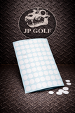Exputt putter club white tracking dots on a sheet with a diamond plate metal background with the JP golf logo.